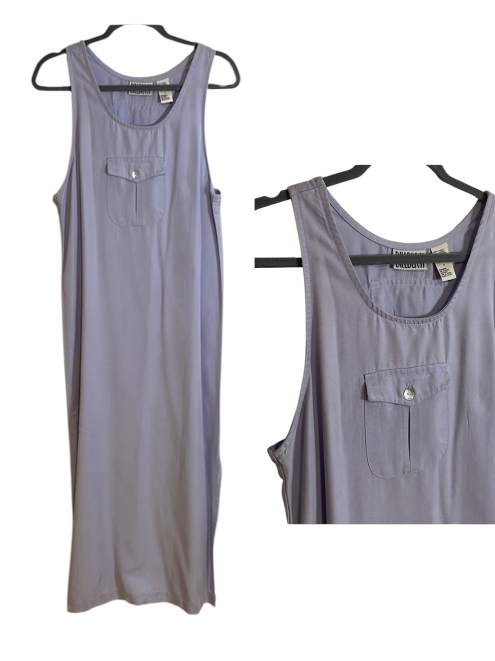 Bill Blass Maxi Dress SM Purple Minimal VTG Bib Lavender Utility 90s Feminine